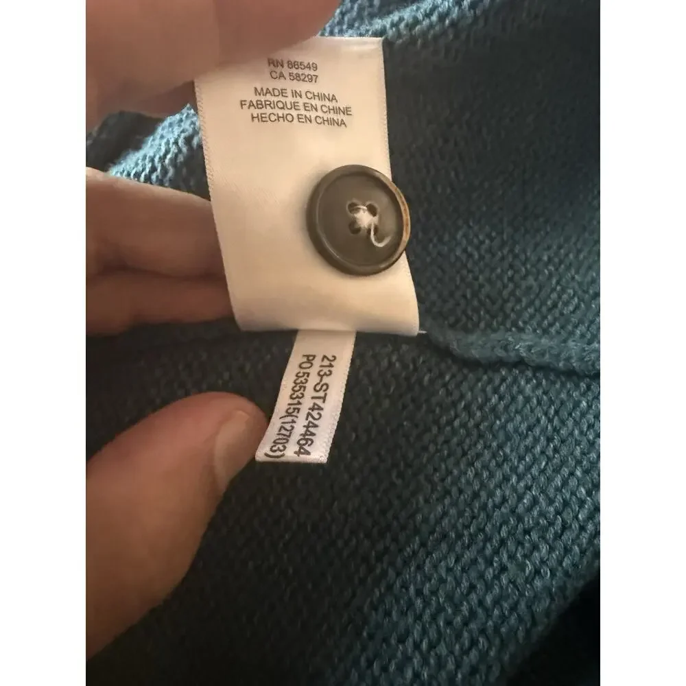 Tommy Bahama Men’s XL Blue Mock Neck Cotton Blend Sweater Pullover Button Knit